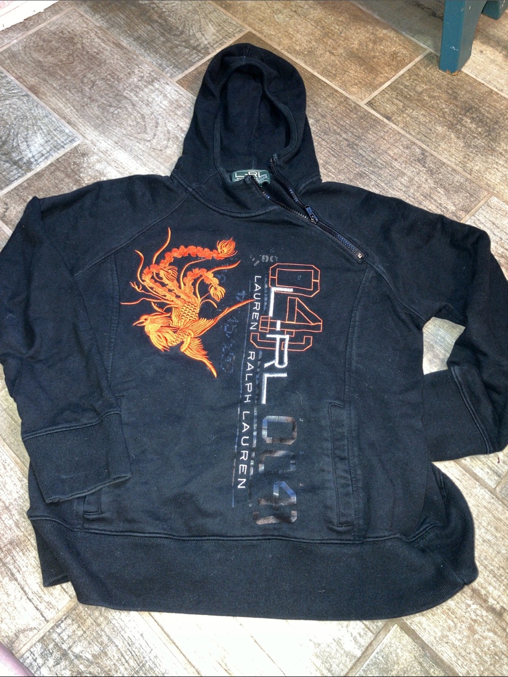 Ralph Lauren L-RL Active Women's Large Embroidered Black Hoodie Phoenix